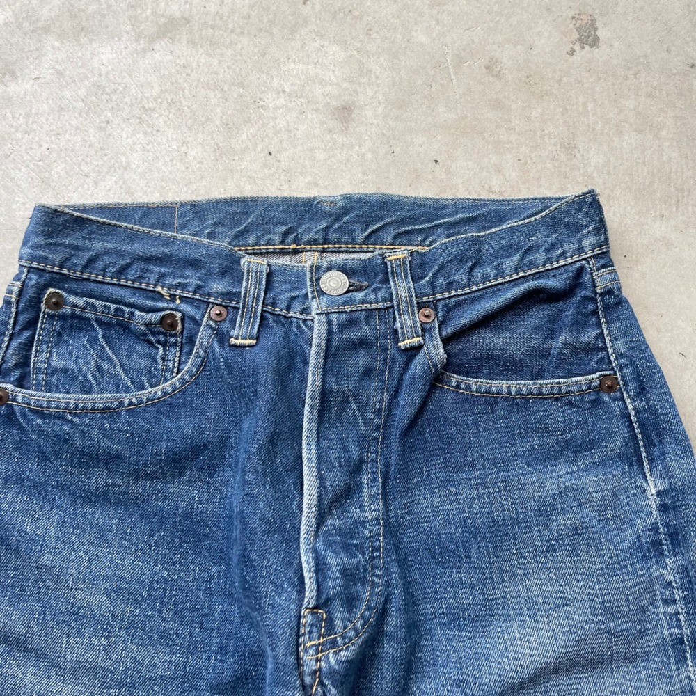 Vintage Levis 501 Big E Selvedge Denim Shorts Indigo Hidden Rivet High Waist 27 - Picture 2 of 10